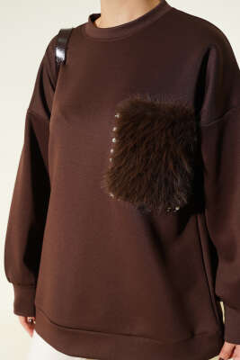 Kürk Cepli Scuba Tunik Kahve - Tunik