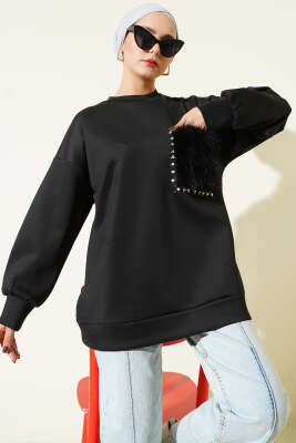 Kürk Cepli Scuba Tunik Siyah - TABLO FASHİON