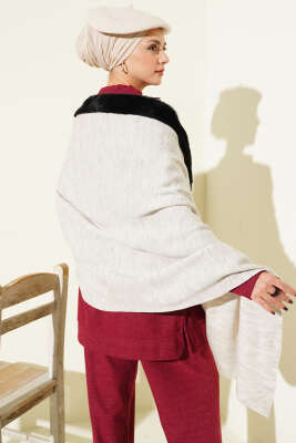 Kürk Detaylı Omuz Şalı Bej - Omuz Şalı