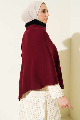 Kürk Detaylı Omuz Şalı Bordo - Omuz Şalı