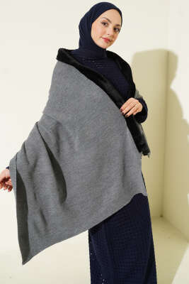 Kürk Detaylı Omuz Şalı Füme 