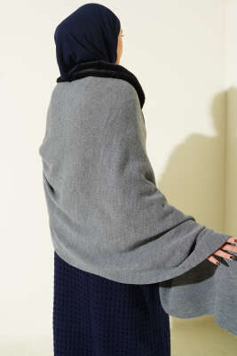 Kürk Detaylı Omuz Şalı Füme - Omuz Şalı