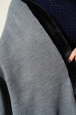 Kürk Detaylı Omuz Şalı Füme - Omuz Şalı