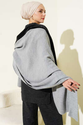 Kürk Detaylı Omuz Şalı Gri - Omuz Şalı