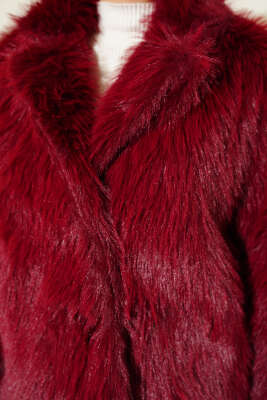 Kürklü Düğmeli Kısa Mont Bordo - Mont