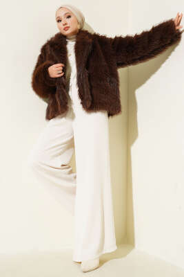 Kürklü Düğmeli Kısa Mont Kahve - Mont