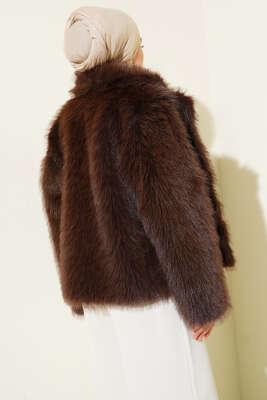 Kürklü Düğmeli Kısa Mont Kahve - Mont