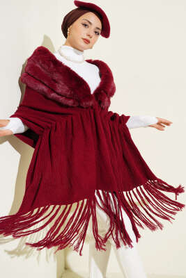 Kürklü Omuz Şalı Bordo - FOR ANGELS
