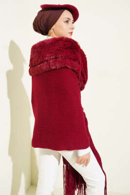 Kürklü Omuz Şalı Bordo - Omuz Şalı