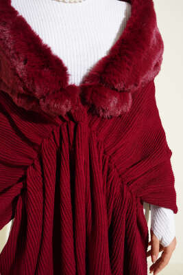 Kürklü Omuz Şalı Bordo - Omuz Şalı