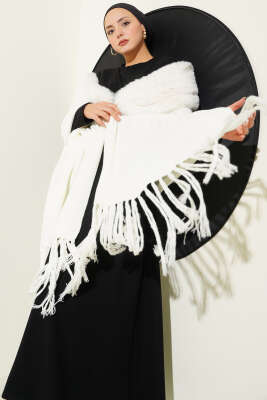 Kürklü Omuz Şalı Ekru - FOR ANGELS