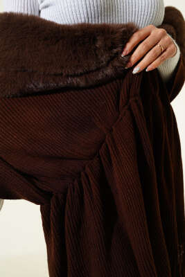 Kürklü Omuz Şalı Kahve - Omuz Şalı