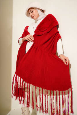 Kürklü Omuz Şalı Kırmızı - FOR ANGELS