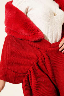 Kürklü Omuz Şalı Kırmızı - Omuz Şalı