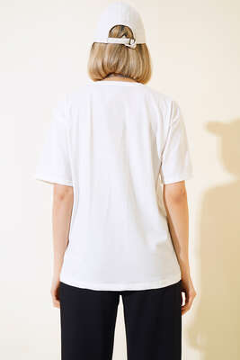 Kuş Baskılı T-Shirt Beyaz - Kadın Giyim Modelleri