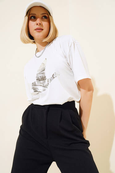 Kuş Baskılı T-Shirt Beyaz - Yeni Giyim