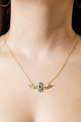 Kuş Figürlü Taşlı Kolye Gold - DEMİR BİJUTERİ