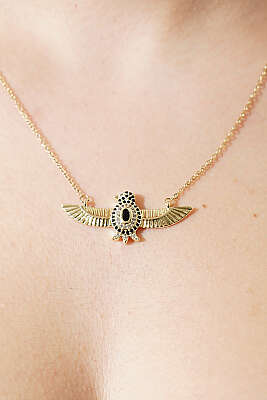 Kuş Figürlü Taşlı Kolye Gold - Kolye