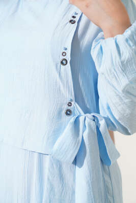 Kuş Gözü Detaylı Bağlamalı Elbise Bebe Mavi - Tesettür Elbise