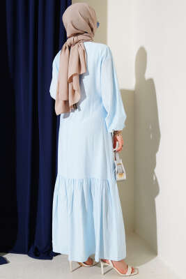 Kuş Gözü Detaylı Bağlamalı Elbise Bebe Mavi - Tesettür Elbise