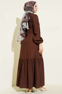 Kuş Gözü Detaylı Bağlamalı Elbise Kahve - Elbise