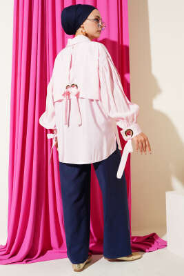 Kuş Gözü Detaylı Balon Kol Gömlek Pembe - 500-700 TL Ürünler