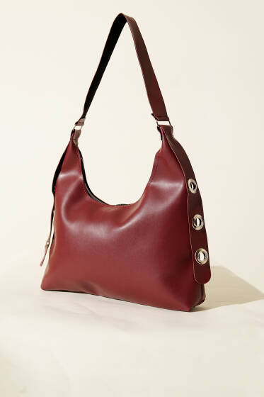 Kuş Gözü Detaylı Çanta Bordo - Kol Çantası