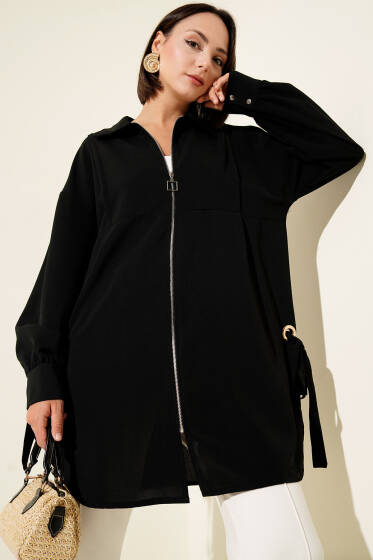 Kuş Gözü Detaylı Tunik Siyah - Tunik