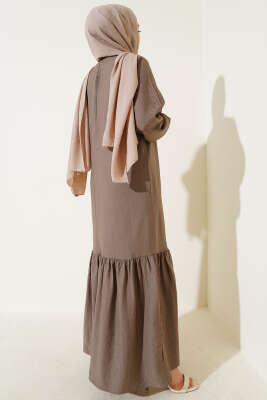 Kuş Gözü Detaylı Yandan Bağlamalı Elbise Kahve - Tesettür Elbise