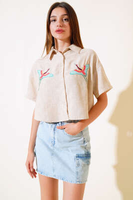 Kuş Nakışlı Gömlek Bisküvi - Kadın Giyim Modelleri