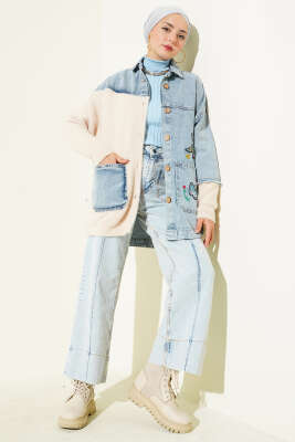 Kuş Nakışlı Sakallı Kot Ceket Kot Mavisi - Ceket