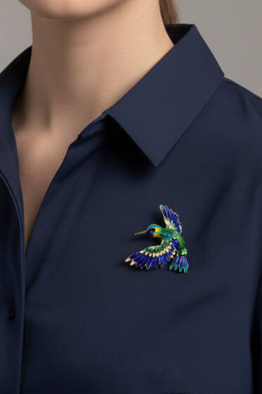 Kuş Taşlı Broş Gold - Broş