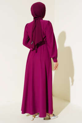 Kuşağı Taşlı Elbise Mürdüm - Tesettür Elbise