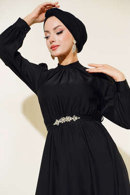 Kuşağı Taşlı Elbise Siyah - 700-1000 TL Ürünler