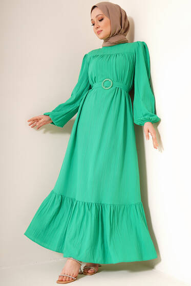 Kuşağı Tokalı Elbse Benetton - Uzun Elbise