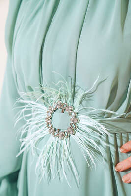 Kuşağı Tül Detaylı Şifon Elbise Mint - Thumbnail