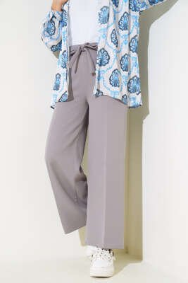 Kuşak Bağlamalı Dabıl Pantolon Gri - Pantolon