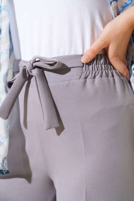 Kuşak Bağlamalı Dabıl Pantolon Gri - Pantolon