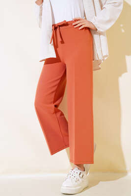 Kuşak Bağlamalı Dabıl Pantolon Kiremit - Pantolon