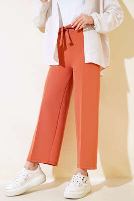 Kuşak Bağlamalı Dabıl Pantolon Kiremit - Pantolon