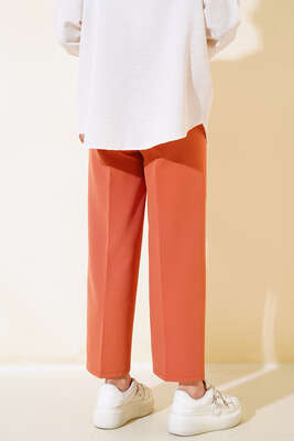 Kuşak Bağlamalı Dabıl Pantolon Kiremit - Pantolon