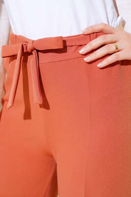 Kuşak Bağlamalı Dabıl Pantolon Kiremit - Pantolon