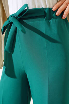 Kuşak Bağlamalı Dabıl Pantolon Yeşil - Thumbnail