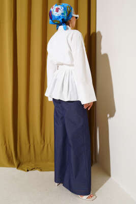 Kuşak Büzgülü Yarım Düğmeli Tunik Beyaz - 500-700 TL Ürünler
