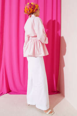Kuşak Büzgülü Yarım Düğmeli Tunik Pembe - 500-700 TL Ürünler