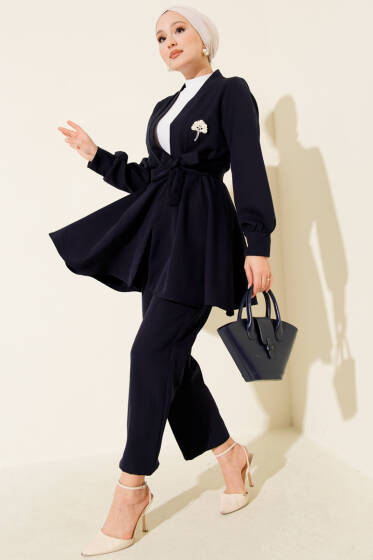 Kuşak Detaylı İkili Takım Lacivert - İkili Takım