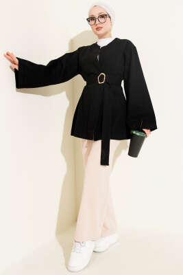 Kuşak Detaylı Kimono Siyah - Dış Giyim&Mont