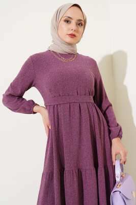 Kuşaklı Ağaç Kabuğu Elbise Gül Kurusu - Tesettür Elbise