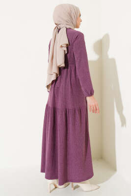 Kuşaklı Ağaç Kabuğu Elbise Gül Kurusu - Tesettür Elbise