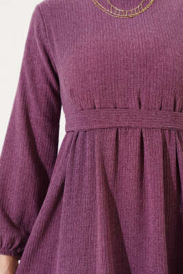 Kuşaklı Ağaç Kabuğu Elbise Gül Kurusu - Tesettür Elbise